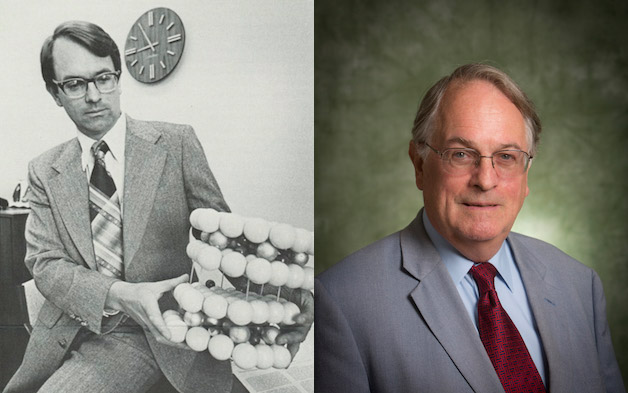 Image Dr. Whittingham in 1979 in an Exxon Research and Engineering publication. Right, Dr. Whittingham today as professor at Binghamton State University. Image credits: ExxonMobil, Dr. M. Stanley Whittingham